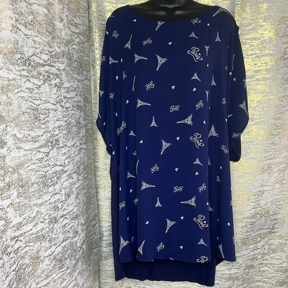 Penningtons In Every Story Sheer Paris Eiffle Cold Shoulder Top Size 4X - Picture 2 of 12